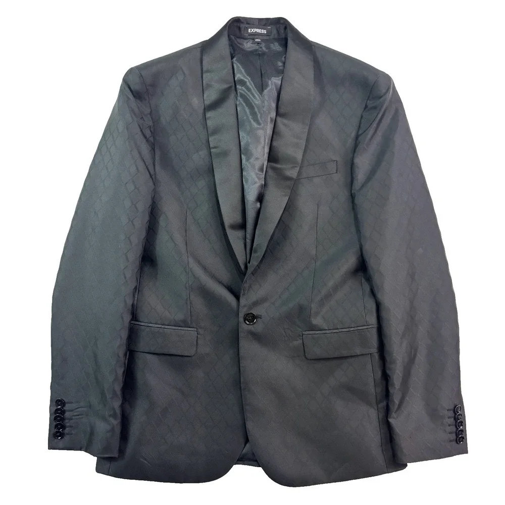 NEW Express 36R Slim Tuxedo Jacket tux‎ shawl satin diamond pattern formal black